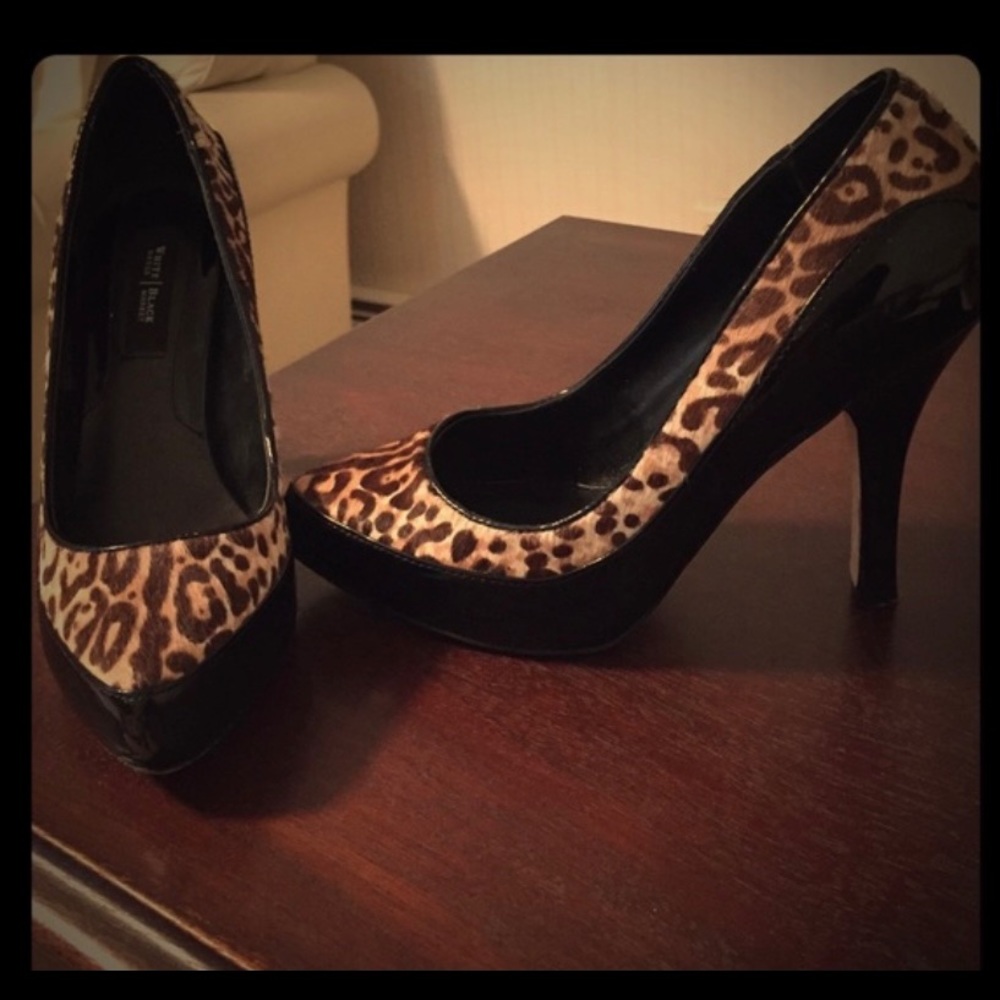 White House Black Market Leopard Print and Black Patent Heels